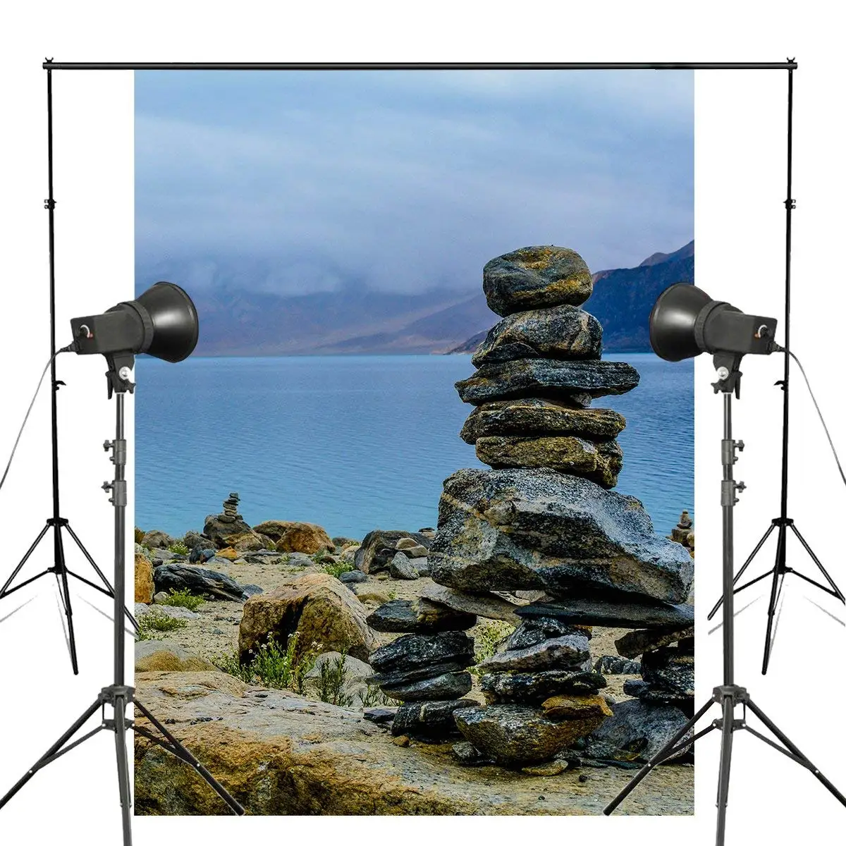 

5x7ft Pangong Tso Sunrise Photography Background Stone Mountain Backdrop Landscape Photo Studio Backdrop Props Wall