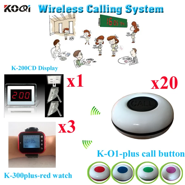 

Wireless Restaurant Waiter Call System 433Mhz Wireless Restaurant Pager Receiver ( 1 display with 3 watch and 20 buzzer)