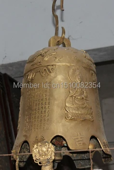 

26"Chinese Soild Bronze Dragon Phoenix Kwan-yin Guanyin Temple Zhong Bell Statue