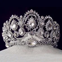 Joyería de plata Vintage Accesorios nupciales para el cabello de diamantes de imitación coronas grandes para desfile de cristal boda reina Prom Tiaras para la novia