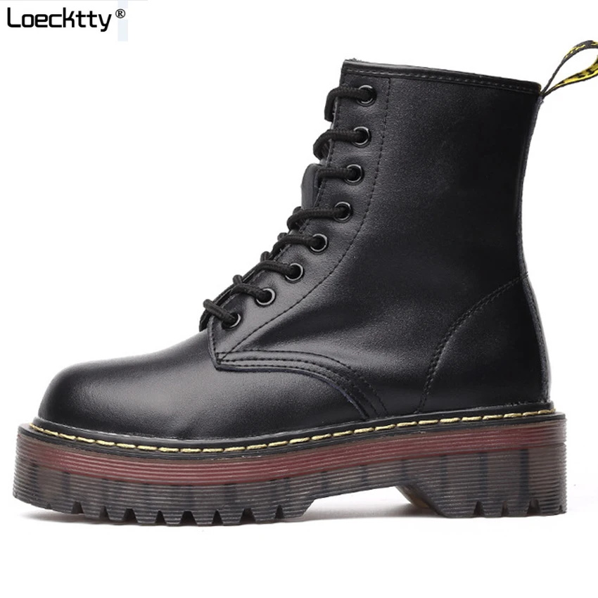 

Loecktty 2019 Chunky Motorcycle Boots For Women Autumn 2019 Fashion Round Toe Lace-up Combat Boots Ladies Shoes