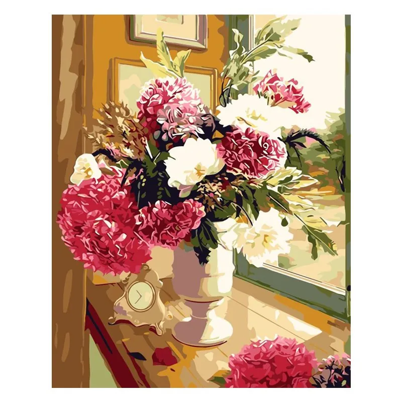 Frameless Pink Europe Flower DIY Painting By Numbers Acrylic Paint By