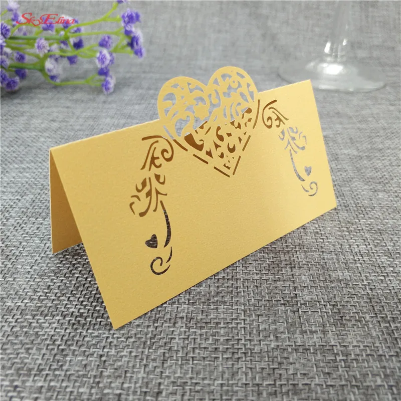 50pcs Heart Shape Laser Cut Wine Guest Party Table Name Place Cards Wedding Invitations Table Name Card Party Decoration 6z (53)