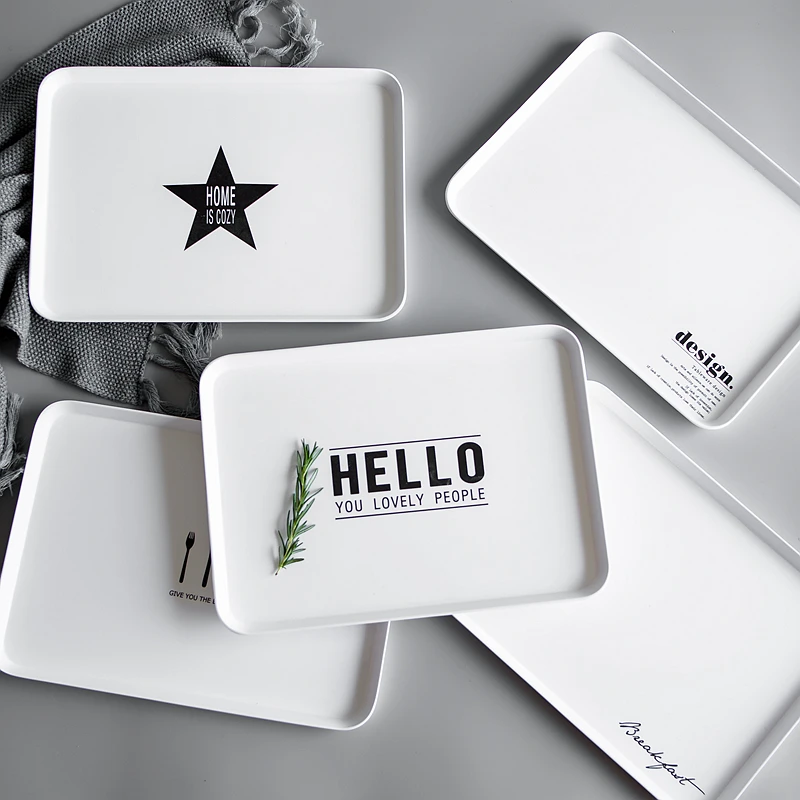 

Nordic Style Serving Tray Melamine Dessert Tea Tray Breakfast Bread Tray Snack Plate Storage Tray