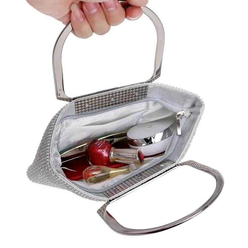 KDROR Large Silver Evening Clutch Bags Inside View