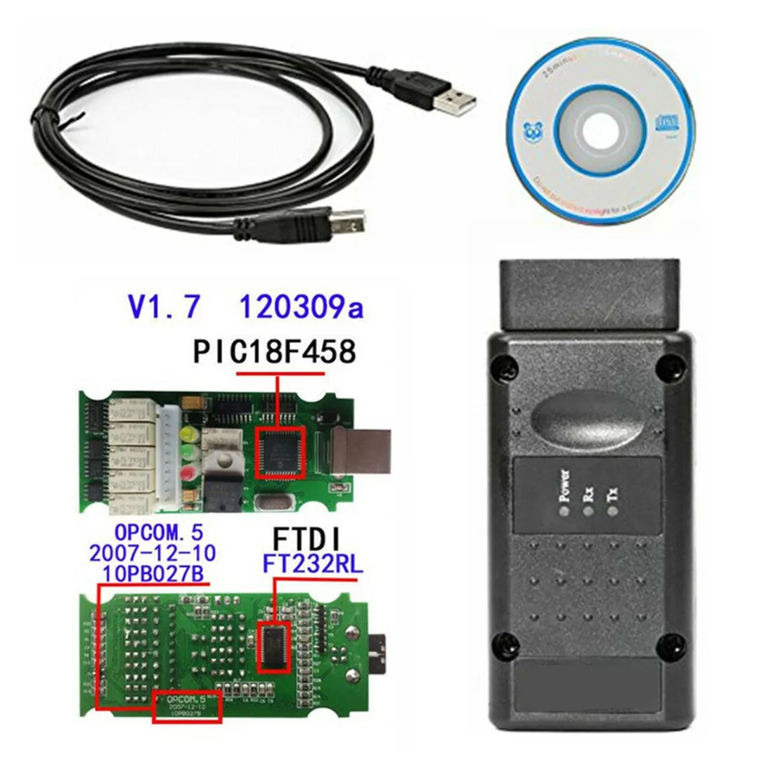 

1pc OP-COM OPCOM Firmware V1.7 2014V Can OBD2 Adapter 120309a + 131223d Universal For Opel Single Layer PCB