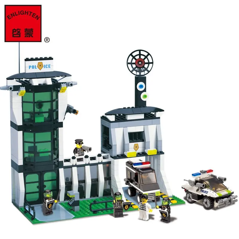Koop ENLIGHTEN Politie Series Headquater Stad Rel Track Voertuig Monteren Model Bouwstenen minifig Kids Educatief Kinderen Speelgoed