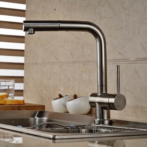 Single Handle Pull Out Kitchen Faucet Deck Mounted Vessel Sink Mixer Tap
