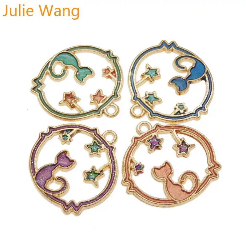 Julie Wang 4 шт. Золотое основание Эмаль Кошка Китти подвески в виде звезд ожерелье с