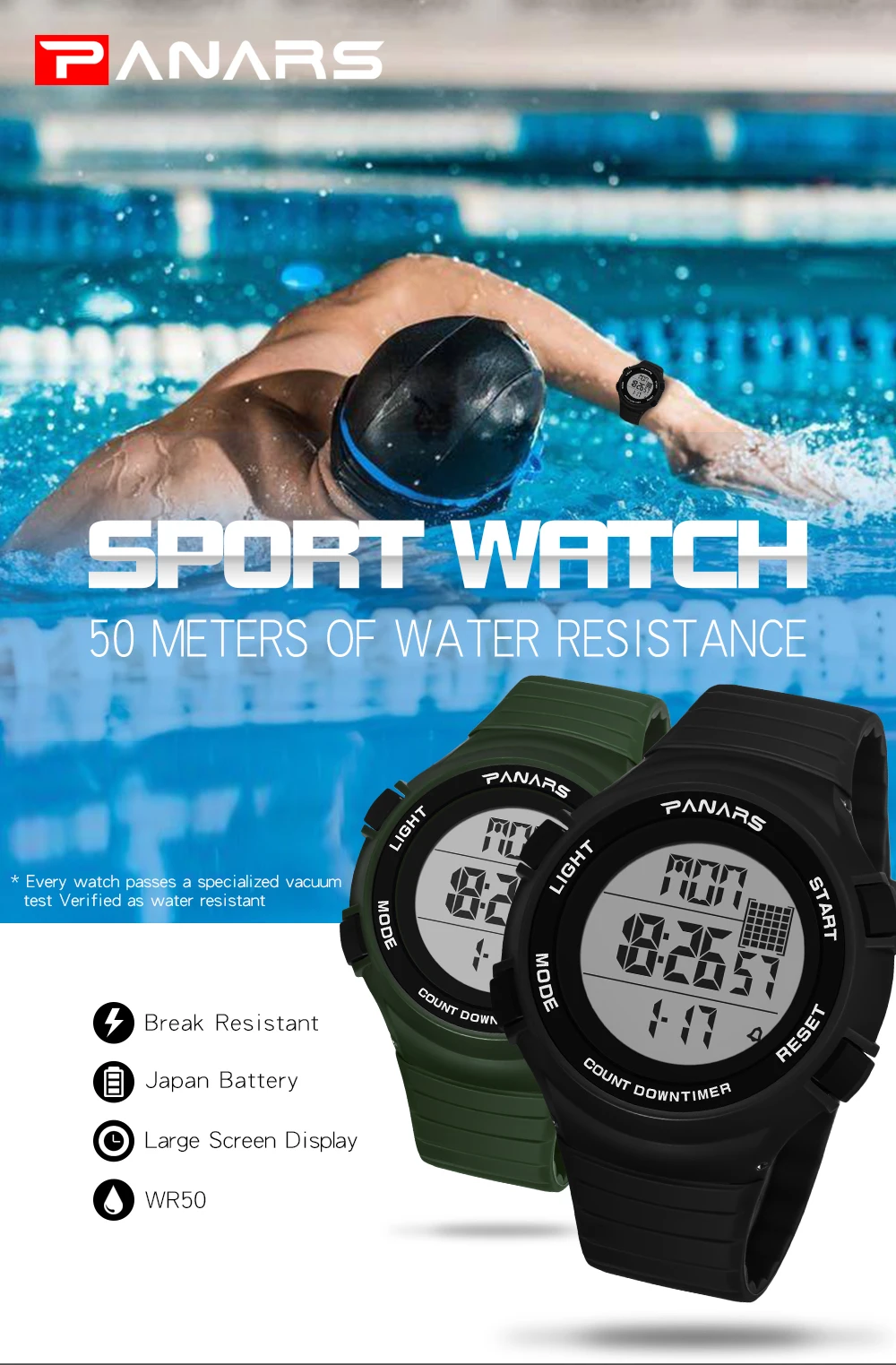 PANARS наручные часы цифровые часы мужские спортивные для бег Chrono защищенные часы Человек Военная Униформа противоударный водонепроница