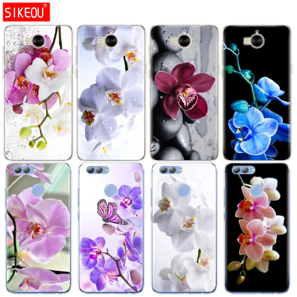 

Silicon phone Cover Case for huawei Y3 Y6 Y5 2 II 2017 nova 3e 2s 2 LITE plus Orchid Flowers Colorful
