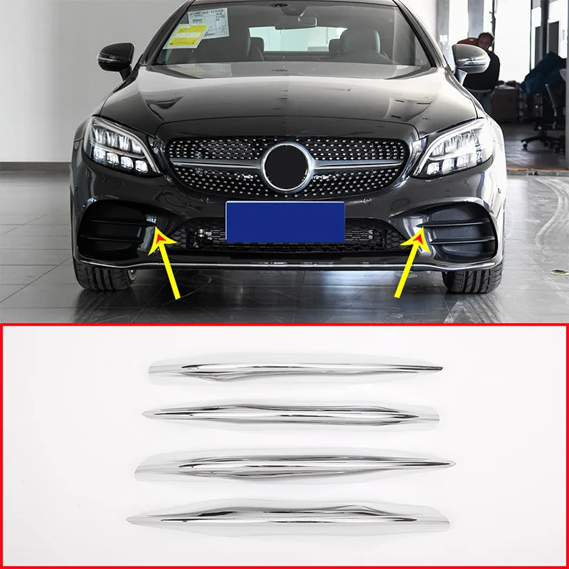 4 шт. для Mercedes Benz C Class W205 C180L C260 C300 год Модель ABS Хром Передняя противотуманная фара отделка Аксессуары