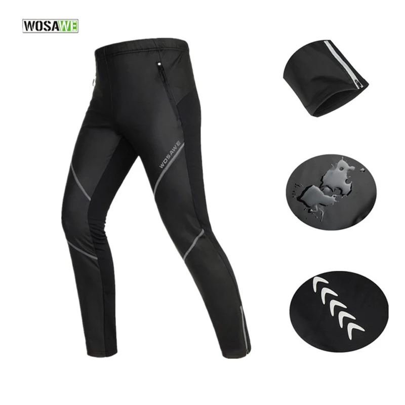 

WOSAWE Cycling Pants Fleece Thermal Warm Windproof Bicycle Tights Waterproof Running Racing Hiking Fishing Sportswear Trousers