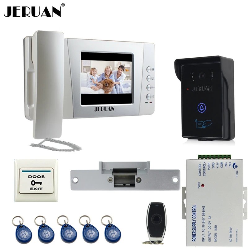 

JERUAN Home 4.3`` LCD Video Door Phone intercom System Kit 700TVL RFID Waterproof IR Night vision Camera Electric Strike lock