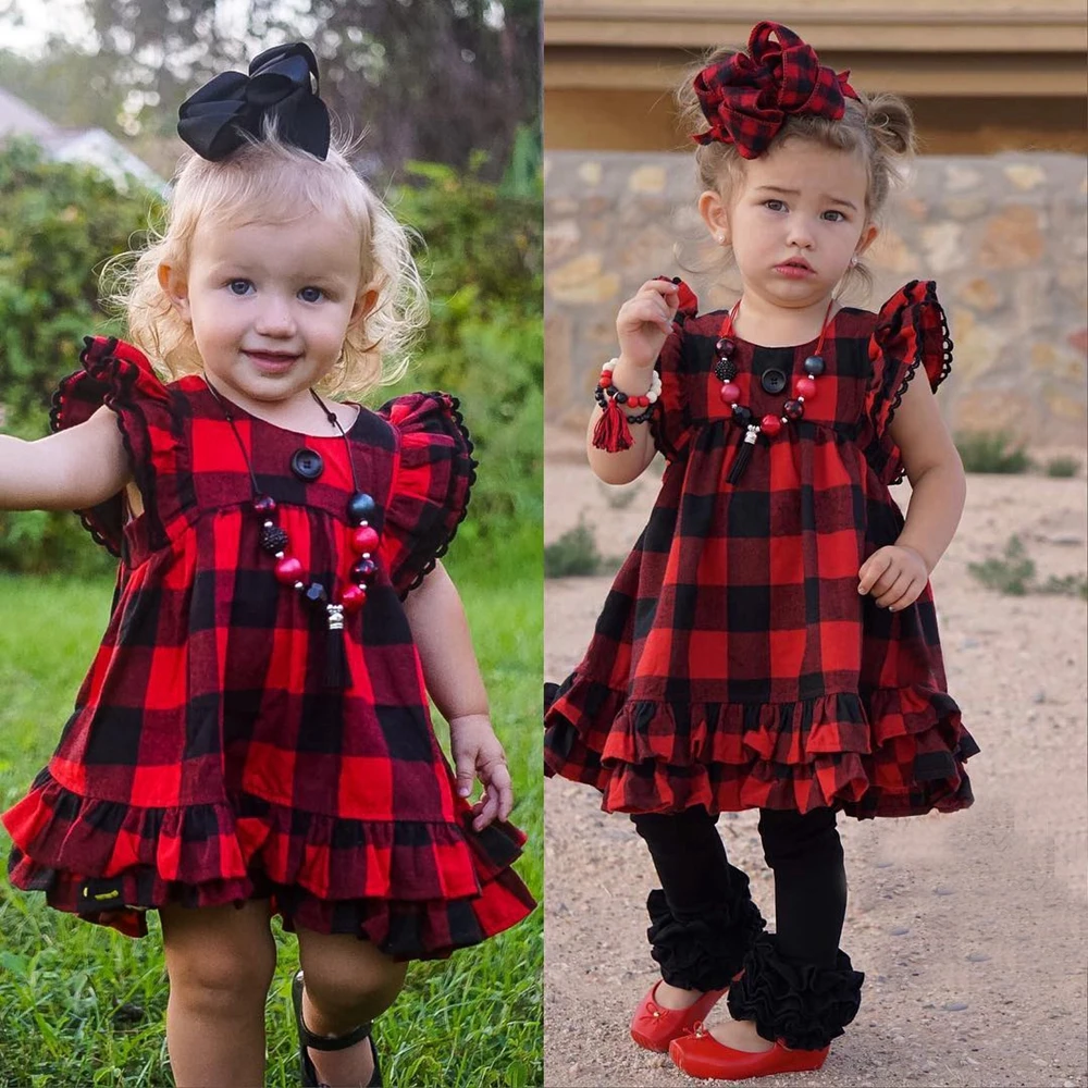 

girls Buffalo Plaid Quinn Dress lace button dress ruffle dress