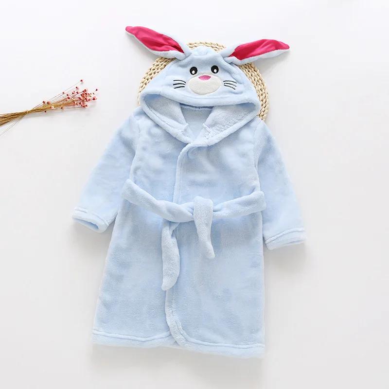 Детский халат для мальчиков осенние детские домашние фланелевые пижамы банный халат с изображением кроликов, зимняя детская одежда для сна для девочек мягкая удобная одежда - Цвет: blue