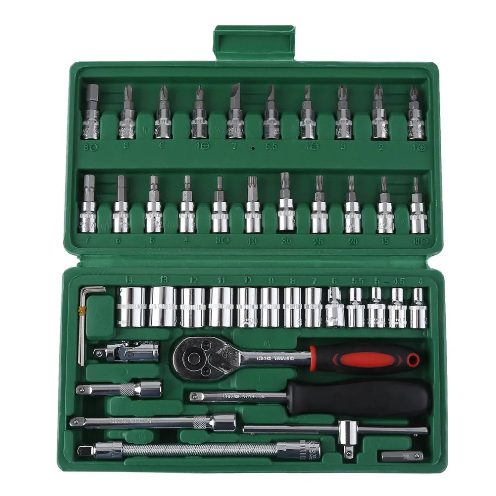 

46pcs Ratchet Torque Wrench Kit Hand Tools For Car 1/4-Inch Socket Set Durable Spanner Socket Set Car Repair Tool