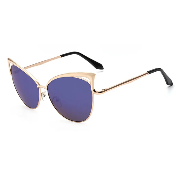 Новые модные роскошные солнцезащитные очки кошачий глаз для женщин, фирменный дизайн, двухлучевые зеркальные Мужские Солнцезащитные очки UV400, винтажные женские очки - Цвет линз: Gold Blue