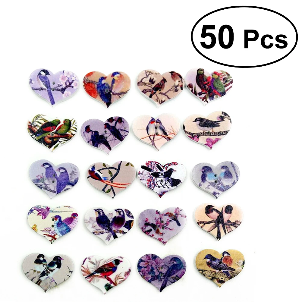 

50pcs/pack Distinctive Exquisite White Background Painted Vintage Style Wooden Heart-shape Buttons Snaps (Multicolor)
