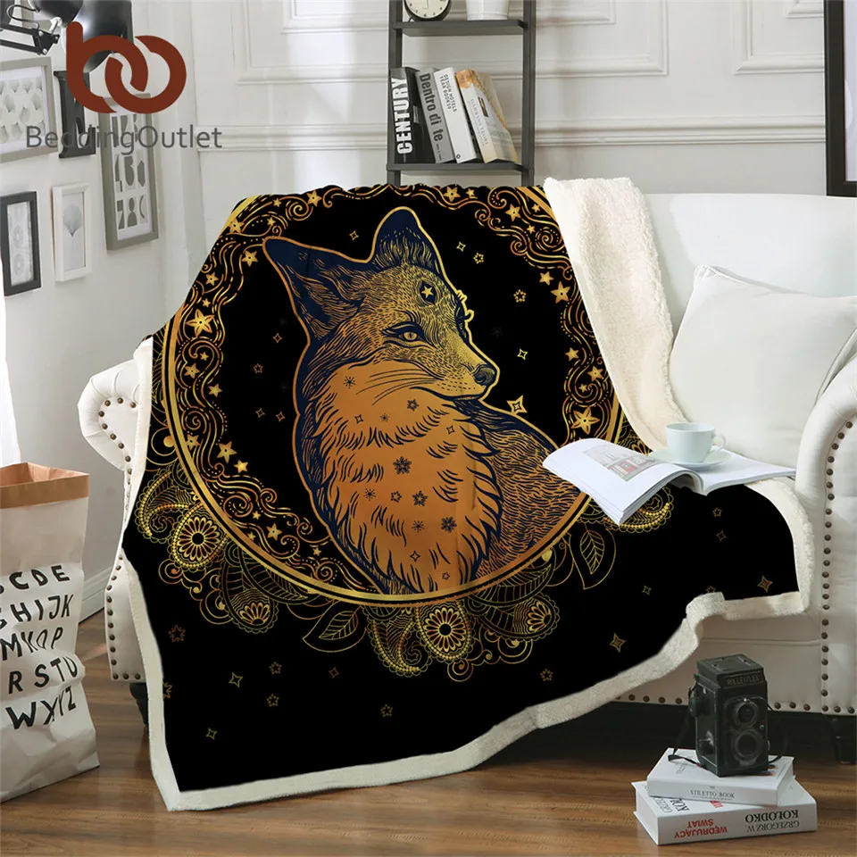 

BeddingOutlet Golden Fox Sherpa Throw Blanket Animal Stars Bedspread Paisley Leaves Flower Velvet Plush Bed Blanket 150x200
