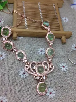 

Natural green prehnite Necklace Natural Gemstone Pendant Necklace 925 sliver women trendy Crown women engagement fine Jewelry