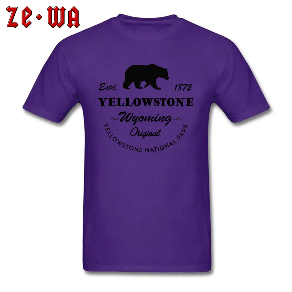 cosie 100% Cotton Fabric Tshirts for Men Short Sleeve Classic Tops T Shirt Funky Summer Round Collar T-shirts Birthday Yellowstone National Park Wyoming Original Bear purple