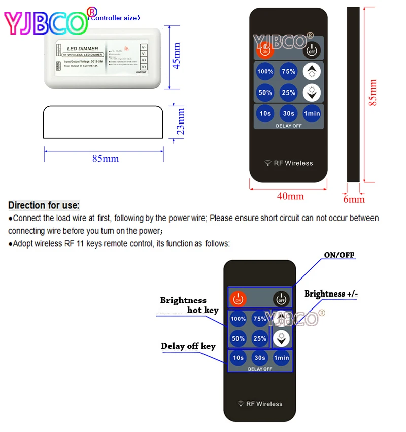 Мини РЧ беспроводной диммер с 11 клавишами одноцветный светодиодный диммер, DC12-24V 12А Светодиодный пульт дистанционного управления диммером для светодиодной ленты