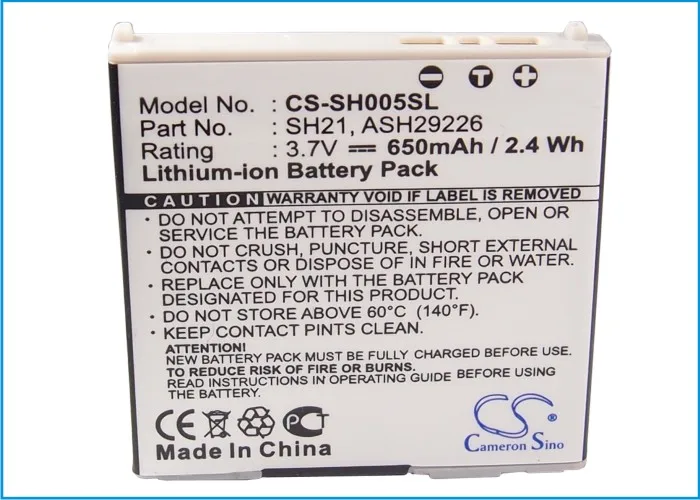 Cameron Sino 650mAh аккумулятор ASH29226 SH21 для Sharp SH 01B 02A 02B 03B 04B 05B 06B|Аккумуляторы мобильных
