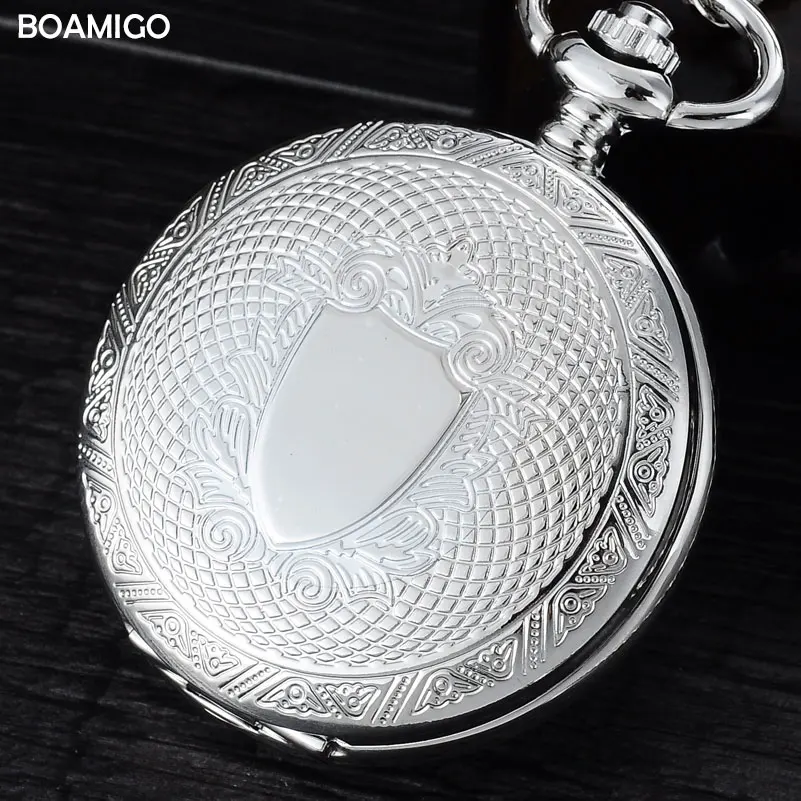 

FOB men pocket watches antique mechanical watches BOAMIGO skeleton roman number watches silver design gift clock reloj hombre