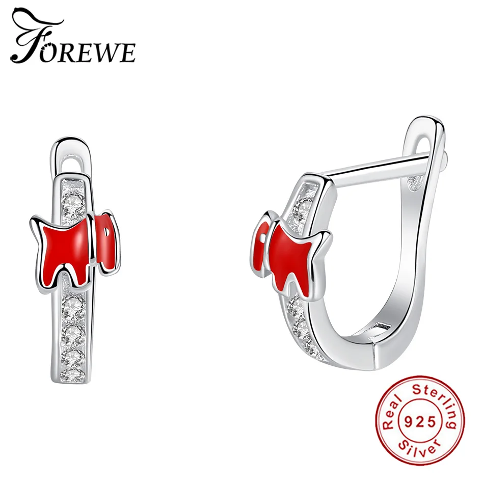 

FOREWE 925 Sterling Silver Cute Red Puppy Dog Stud Earrings For Girls Kids Children Pierce Earring Brincos Fashion Jewelry