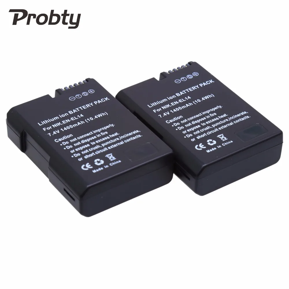 Probty 2pcs 7.4v 1400mah Enel14 Enel14 En El14 Camera Battery Pack For