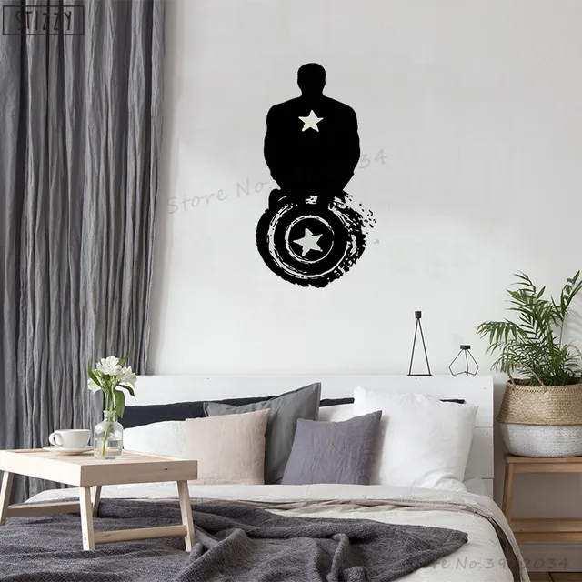 Us 8 38 29 Off Stizzy Wall Decal Captain America Vinyl Wall Sticker For Boys Bedroom Interior Comics Superhero Removable Poster Decor Diy A955 In