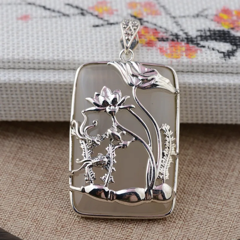 

[silver] silver deer king S925 wholesale sterling silver pendant antique style female chalcedony Pendant NEW