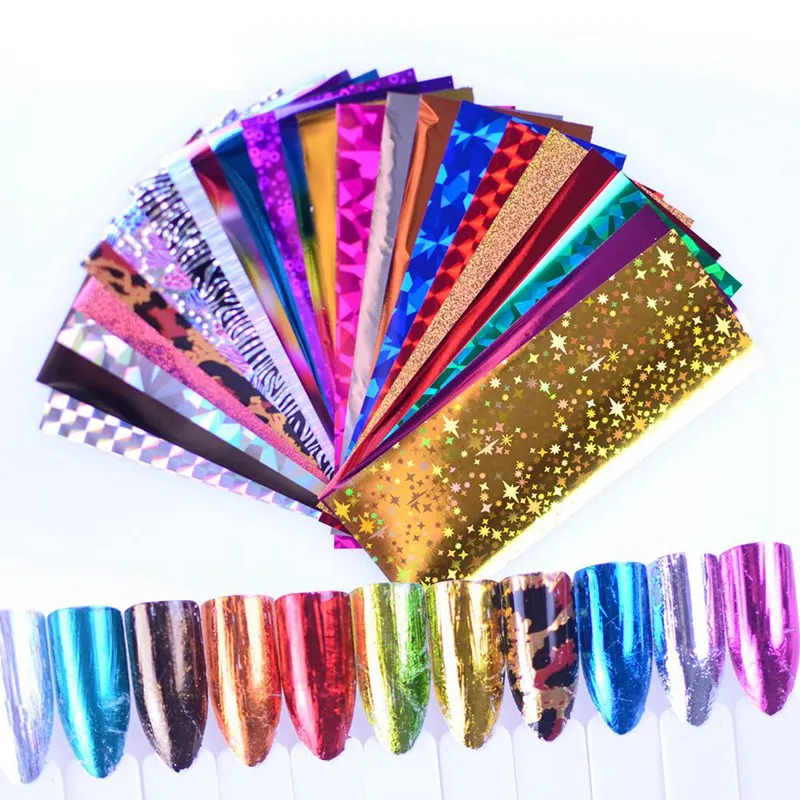 

24pcs/set Holographic Pure Blue Nail Transfer Foil Laser Nail Sticker Holo Nail Art Decals For Manicure