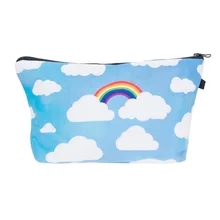 rainbow clouds 3D Printing women makeup bag neceser bolsos mujer de marca famosa 2016 New who cares bolsa neceser maquillaje