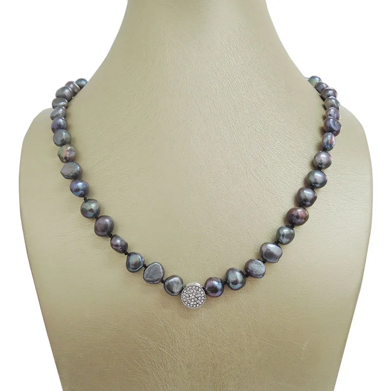 Натуральный пресноводный барочный жемчуг ожерелье-черный цвет жемчужное ожерелье-очень хороший CLASP-9.5-10.5mm барокко Жемчуг - Окраска металла: necklace