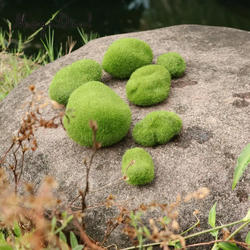 10pcs Artificial Decorative Moss Stones Ball Simulation Flocking Bryophytes Grass Plants Green Moss DIY Micro Landscape Decor