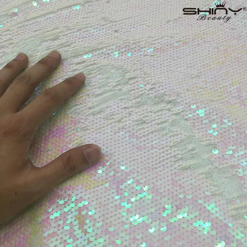 

5 Yard-Changed White-Sequin Fabric For Sewing,Reversible Sequin Fabric 5MM Sequins Fabric Sold By The Yard-R