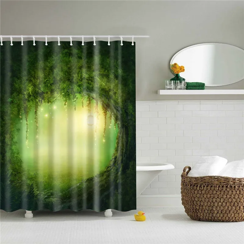 3d занавески для ванной с изображением леса деревьев, водостойкие полиэфирные тканевые моющиеся занавески для ванной комнаты, занавески для душа с крючками, аксессуары - Цвет: TZ160829