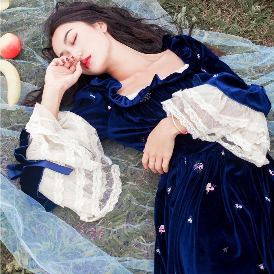 Осень, новинка, vestido, женские платья, Ретро стиль, кружево, длинный рукав, платье
