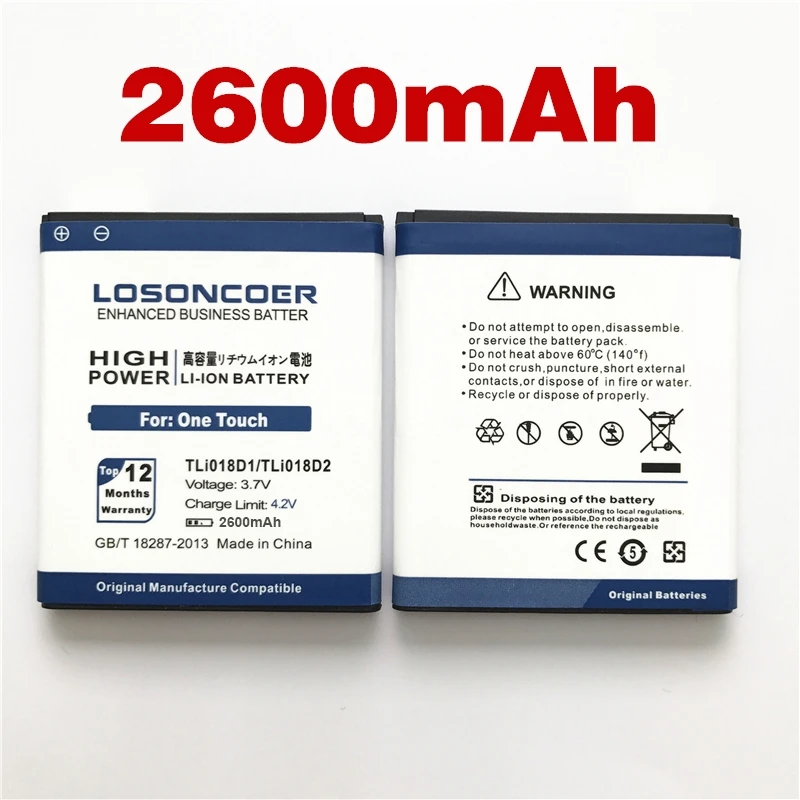 

100% Original LOSONCOER 2600mAh TLi018D1 Battery TLi018D2 for Alcatel One Touch Pop D5 Dual 5038x OT5038X Pop 3 5015D