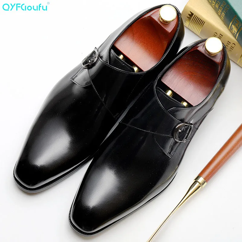 

2019 Brand Buckle Mens Loafers Wedding Party Dress Shoes Genuine Leather Monk Strap Casual Fashion Men Slip On Shoes