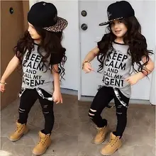 Комплект из 2 предметов для детей ясельного возраста детская одежда для малышки футболка с короткими рукавами с комплекты с длинными штанами 2-7 лет маленькие девочки Костюмы