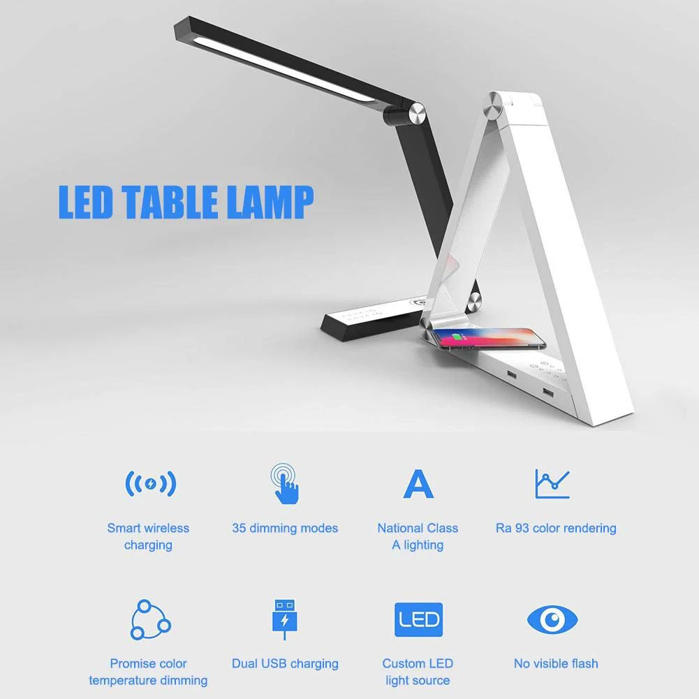 

Working Light Dimming Foldable Wireless Charging Led Table Lamp Night Decoration Triangle Home Desk Touch Control Reading
