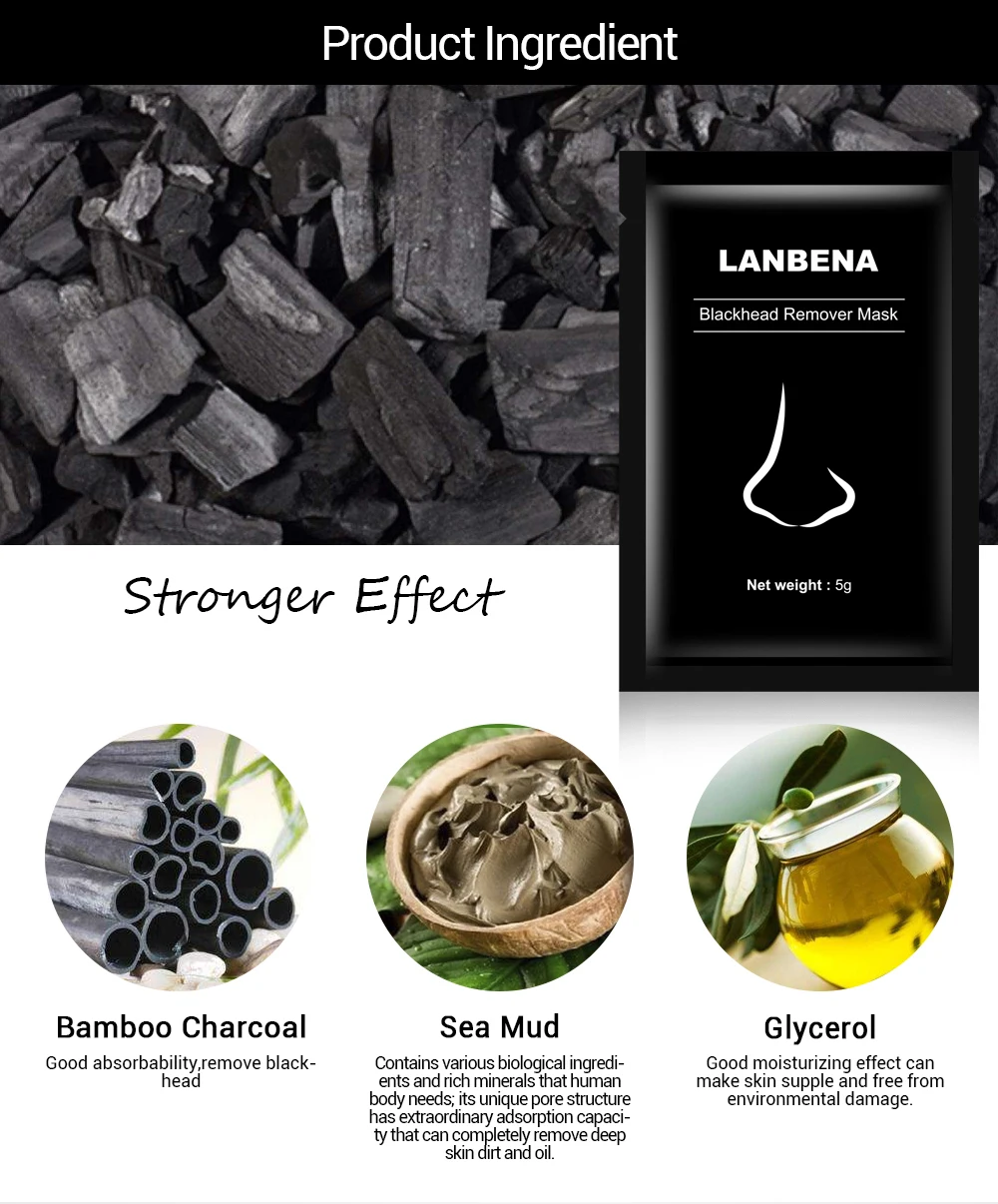 LANBENA Black Mask Blackhead Remover Peel Off Mask Mud Face Mask Charcoal Mask Nose Acne Treatment Oil Control Skin Care Beauty