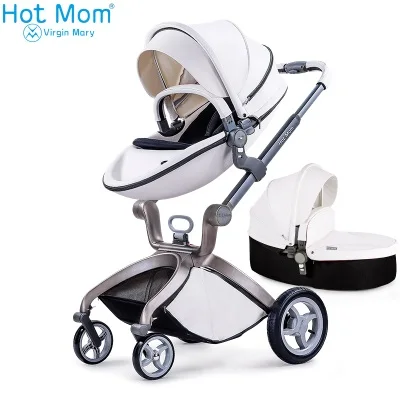 Высокий пейзаж hotmom Делюкс детская коляска из искусственной кожи, европейский стандарт, Младенческая складная Коляска - Цвет: grey-white-black