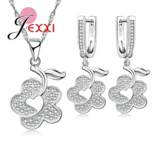 Горячая Сияющие 925 пробы Серебряные Ювелирные наборы Цветок Белый CZ Висячие серьги ожерелье кулон набор украшений для женщин