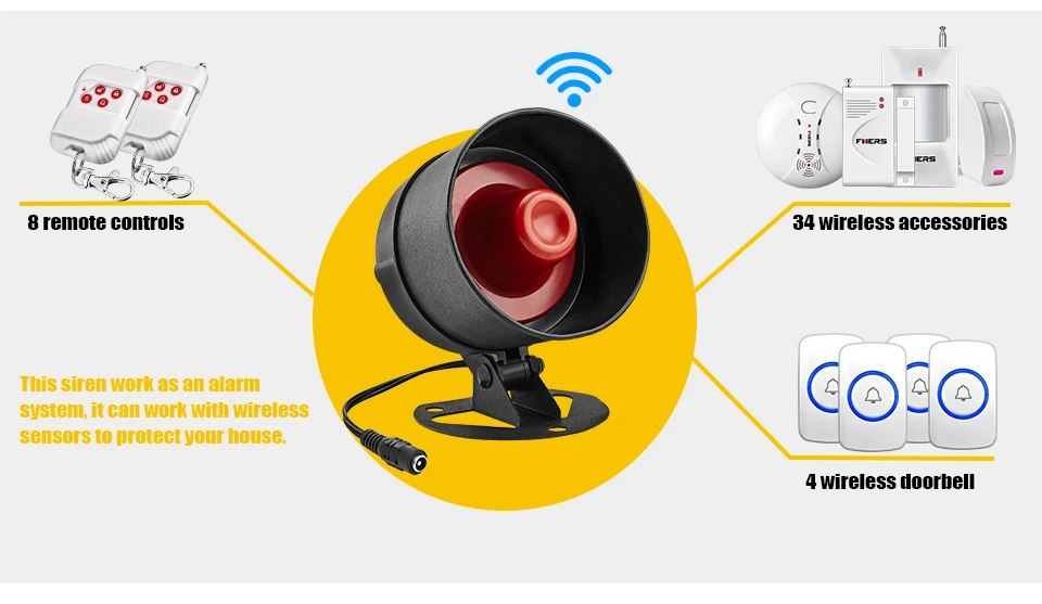 Fuers Беспроводная сирена система сигнализации наборы громкоговоритель Предупреждение движения Крытая сирена домашняя охранная система для дома гаража