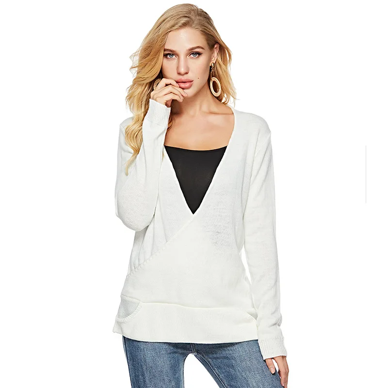 Autumn V Neck Knitted Pullovers Women Sexy Loose Knitting Sweater 2018 New Fashion Solid Color Jumpers Feminina Female Sweaters