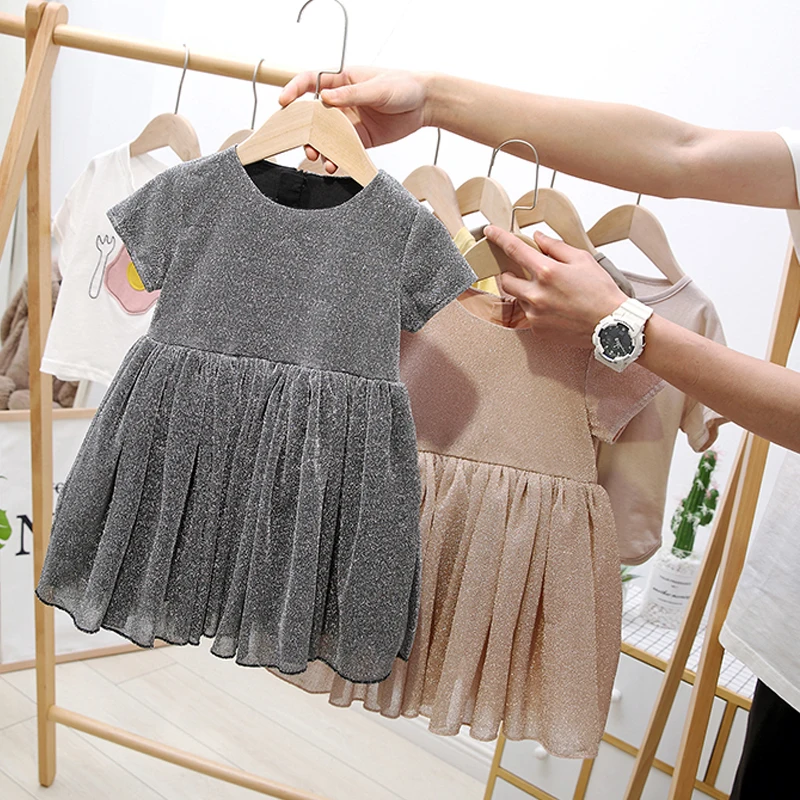 Платье принцессы с блестками для девочек; летнее праздничное вечернее платье с короткими рукавами для дня рождения; сарафан для девочек; одежда для маленьких девочек